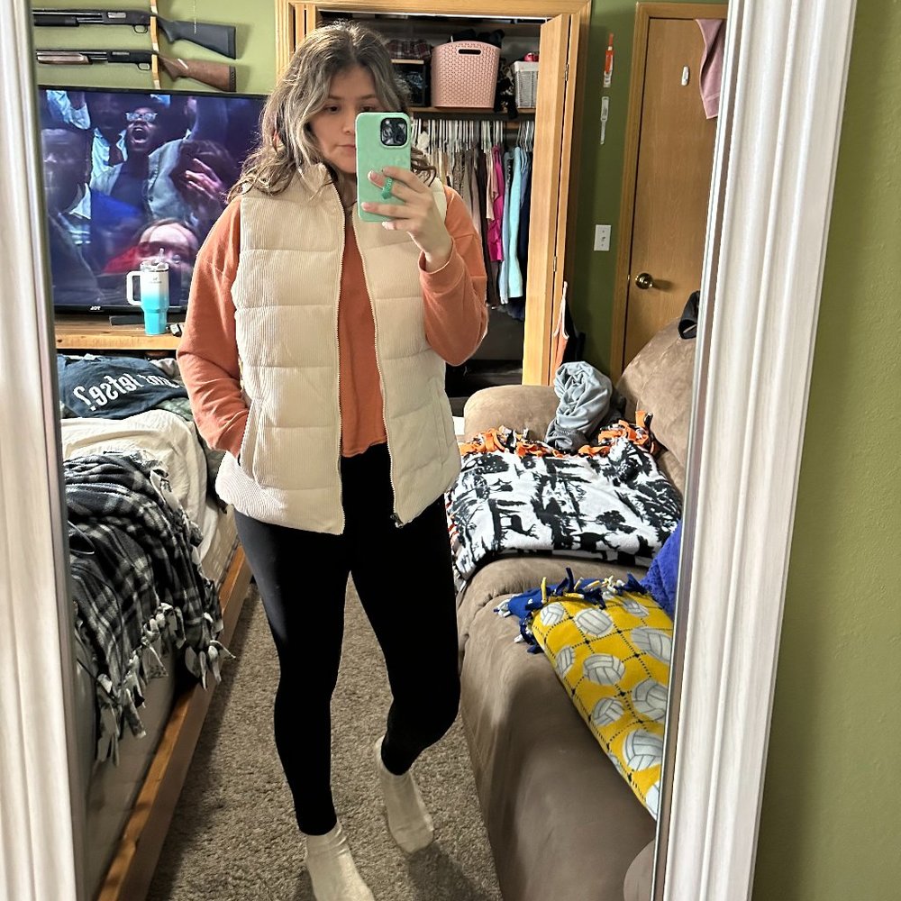 cream puffer vest